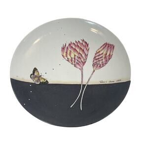 Fabienne Jouvin Paris Large Ceramic Porcelain 14” Platter Floral Butterfly 1999